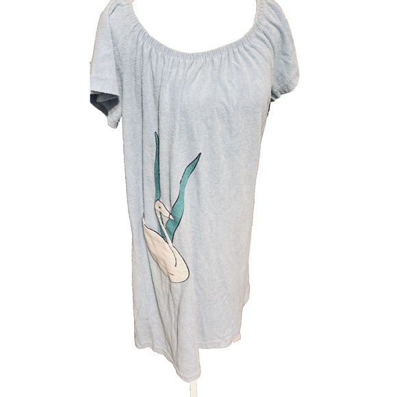 Unbranded Dresses & Skirts - Vintage 70s Terry Cloth Robe Caftan House Dress Swan Pocket Lounge XL Blue USA